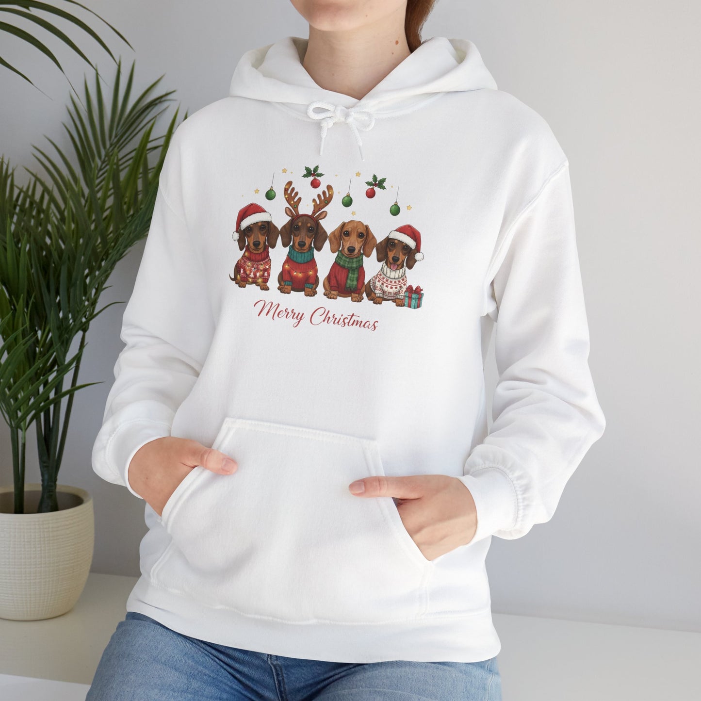 Christmas Puppies Hoodie — "Merry Christmas" Dachshund Santa Sweatshirt