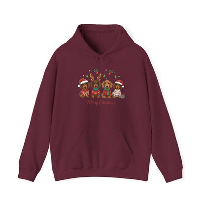 Christmas Puppies Hoodie — "Merry Christmas" Dachshund Santa Sweatshirt