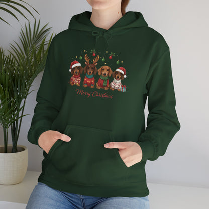 Christmas Puppies Hoodie — "Merry Christmas" Dachshund Santa Sweatshirt
