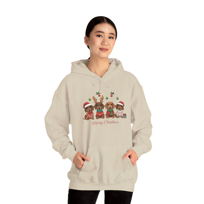 Christmas Puppies Hoodie — "Merry Christmas" Dachshund Santa Sweatshirt
