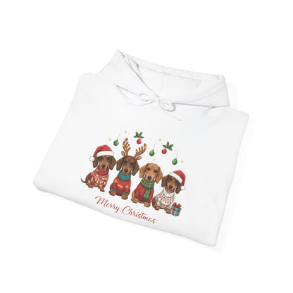 Christmas Puppies Hoodie — "Merry Christmas" Dachshund Santa Sweatshirt
