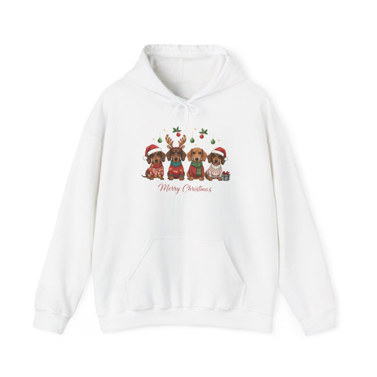 Christmas Puppies Hoodie — "Merry Christmas" Dachshund Santa Sweatshirt