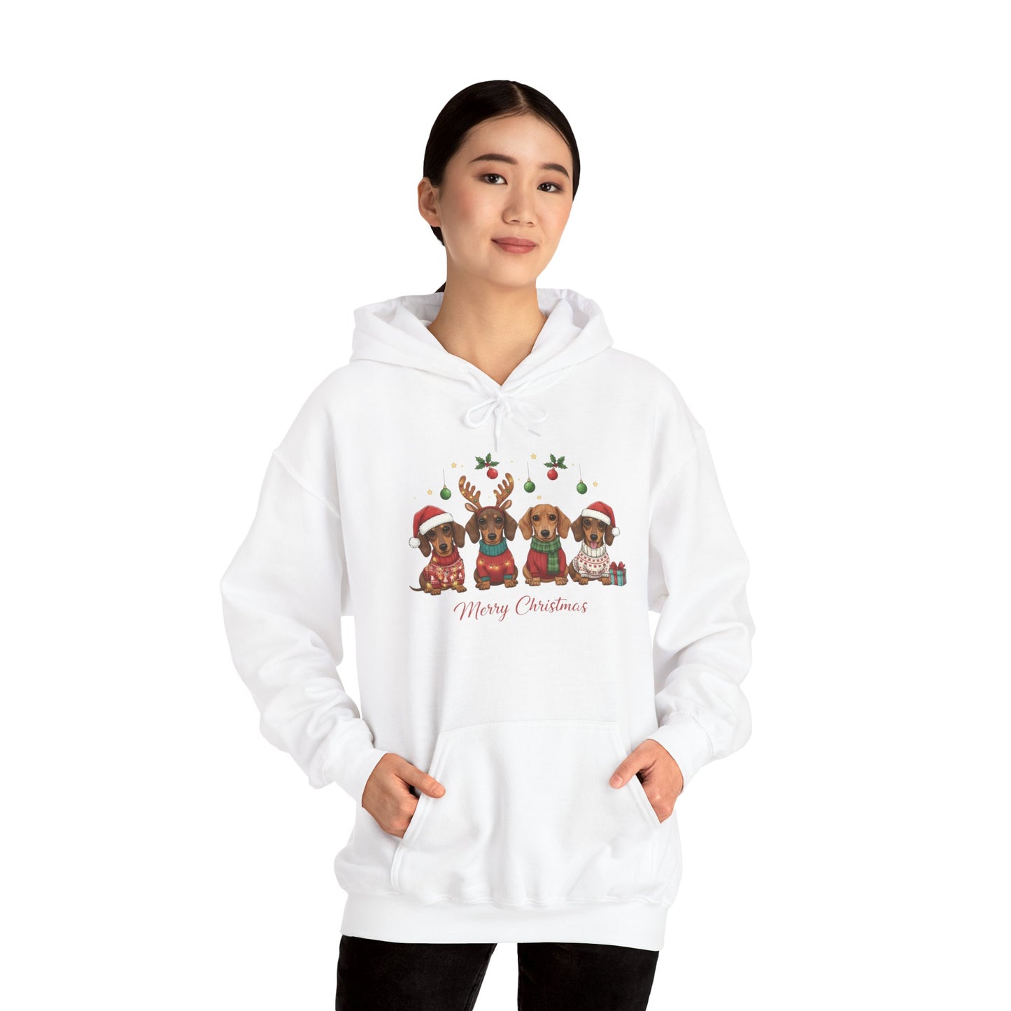 Christmas Puppies Hoodie — "Merry Christmas" Dachshund Santa Sweatshirt