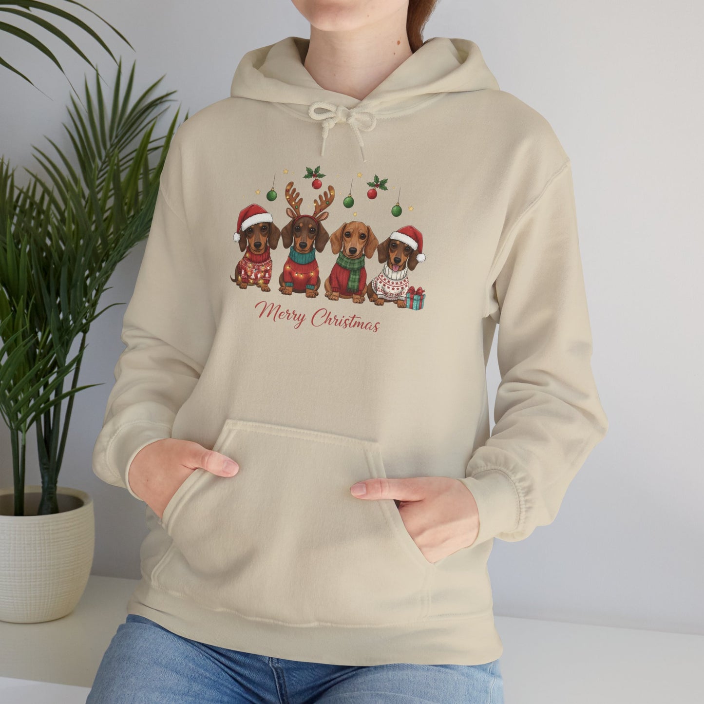 Christmas Puppies Hoodie — "Merry Christmas" Dachshund Santa Sweatshirt
