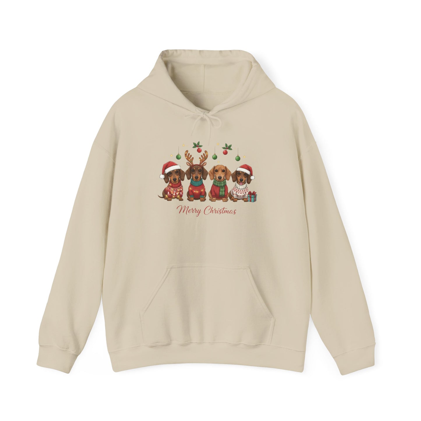 Christmas Puppies Hoodie — "Merry Christmas" Dachshund Santa Sweatshirt