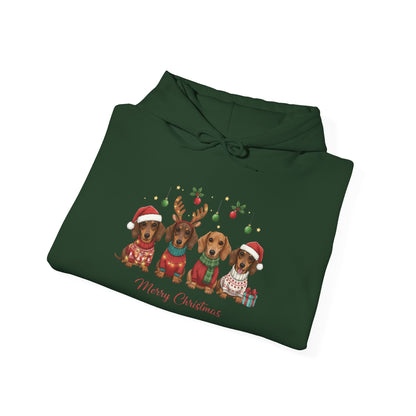 Christmas Puppies Hoodie — "Merry Christmas" Dachshund Santa Sweatshirt