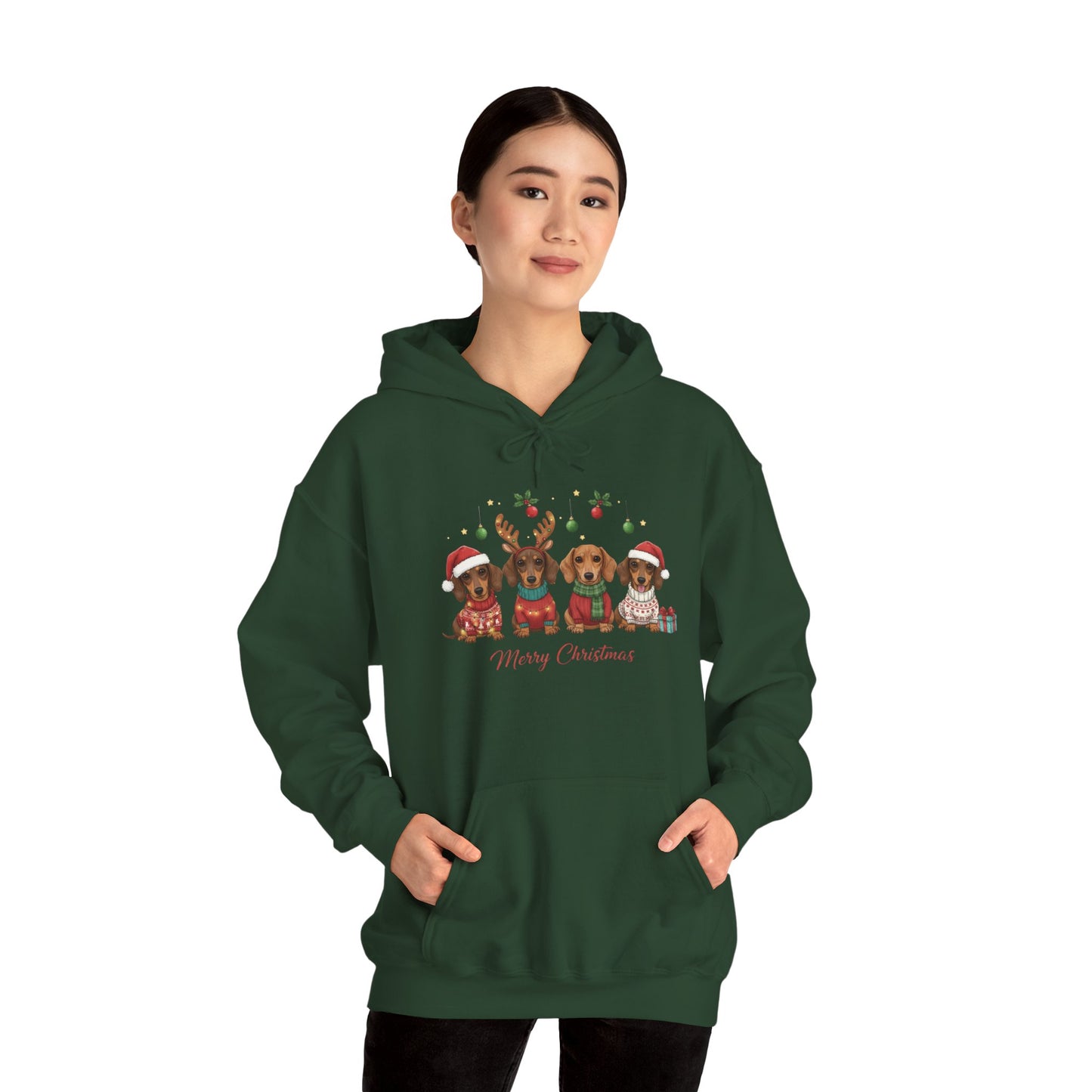 Christmas Puppies Hoodie — "Merry Christmas" Dachshund Santa Sweatshirt