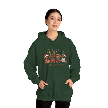 Christmas Puppies Hoodie — "Merry Christmas" Dachshund Santa Sweatshirt