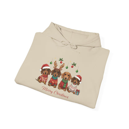 Christmas Puppies Hoodie — "Merry Christmas" Dachshund Santa Sweatshirt