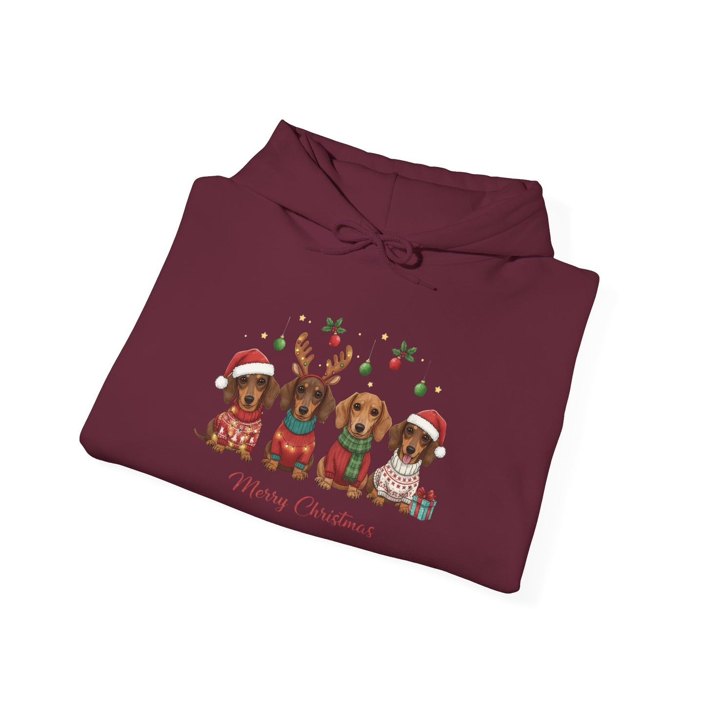Christmas Puppies Hoodie — "Merry Christmas" Dachshund Santa Sweatshirt